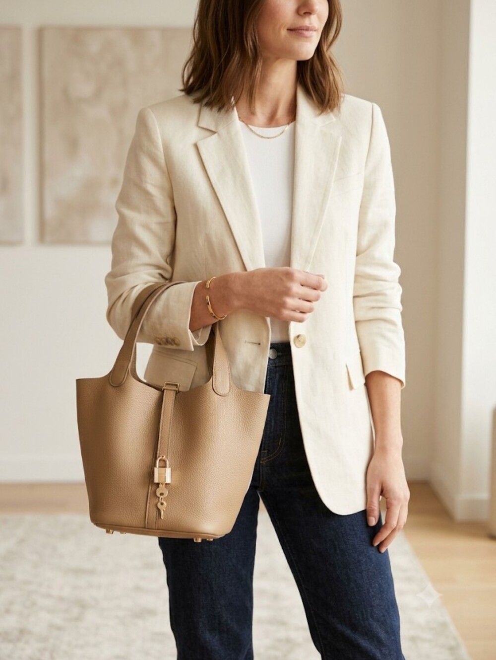 Classic Light Taupe Bucket Handbag